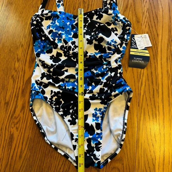 NEW SHAPE SOLVER floral tummy control one piece swimsuit in blue black‎ size 6 - Picture 5 of 6